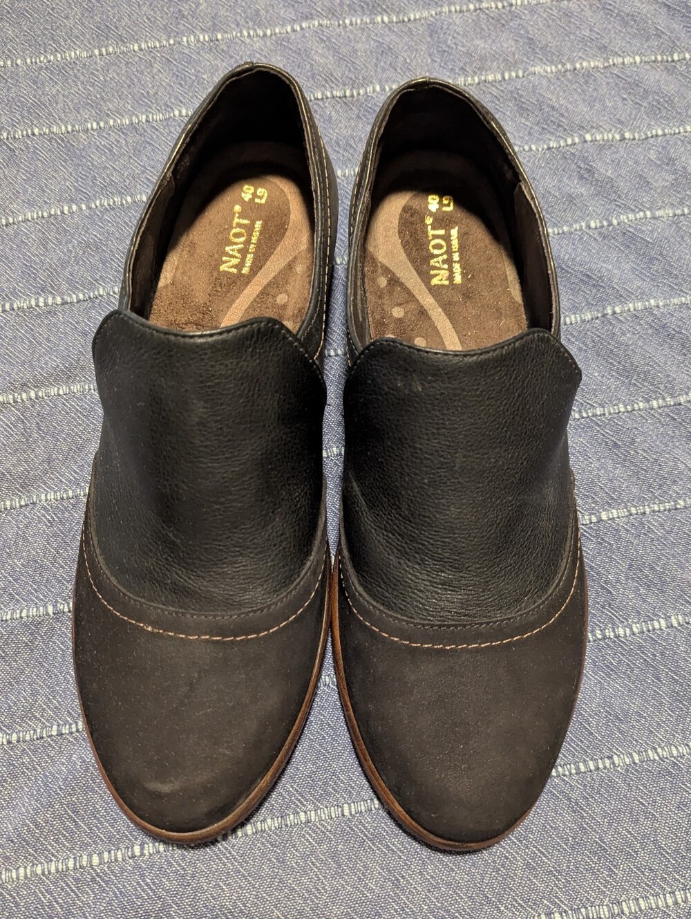 Naot Black Slip-On Leather Loafers, 40
